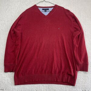 Tommy Hilfiger Mens Size 2XL Pullover Sweater Jumper Red Knit V-Neck Read
